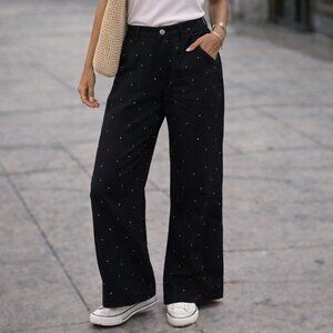 Hearts of Palm size 12 Black Pants with Pink Polka Dots straight leg, Cotton